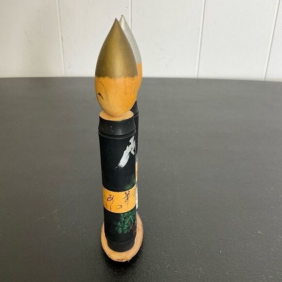 Vintage Handmade Lot of 2 Small Brush Kokeshi Dolls Pair with Rotating Heads 5" - Picture 2 of 3